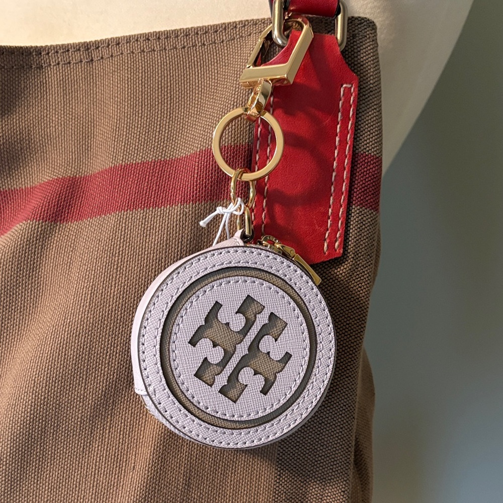 Tory Burch Logo Circle Light Purple Coin Pouch Keychain